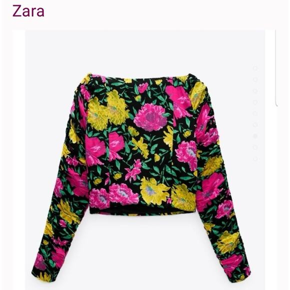ZARA Floral Peasant Preppy Blouse Crop Top Size Large NWT - Picture 3 of 12
